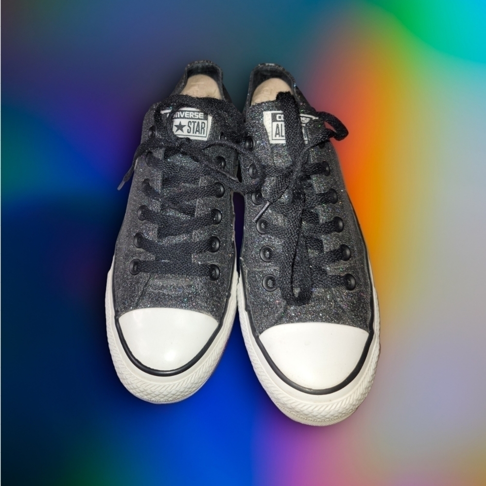 Converse All-Star Black w/Multi Color Glitter Sneakers M6 W8 Low Top Sneaker - Picture 4 of 10